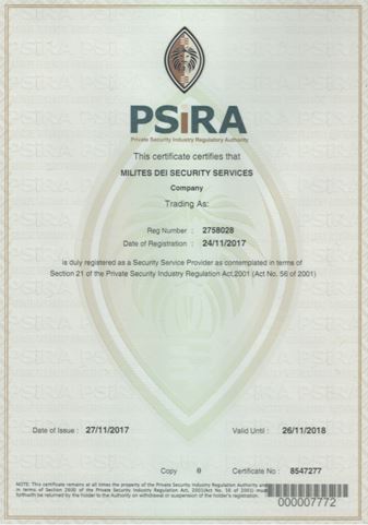 PSIRA Accredited - Milites Dei Academy
